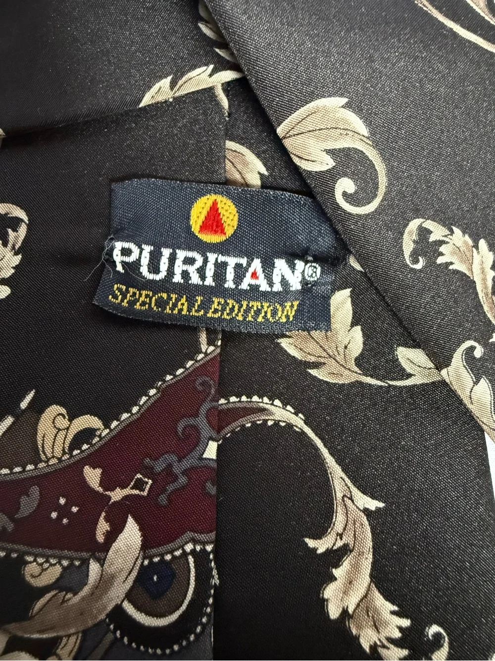 Puritan Special Edition Black Tie with Burgundy and Gold Paisley Scrolls- 56 x 4